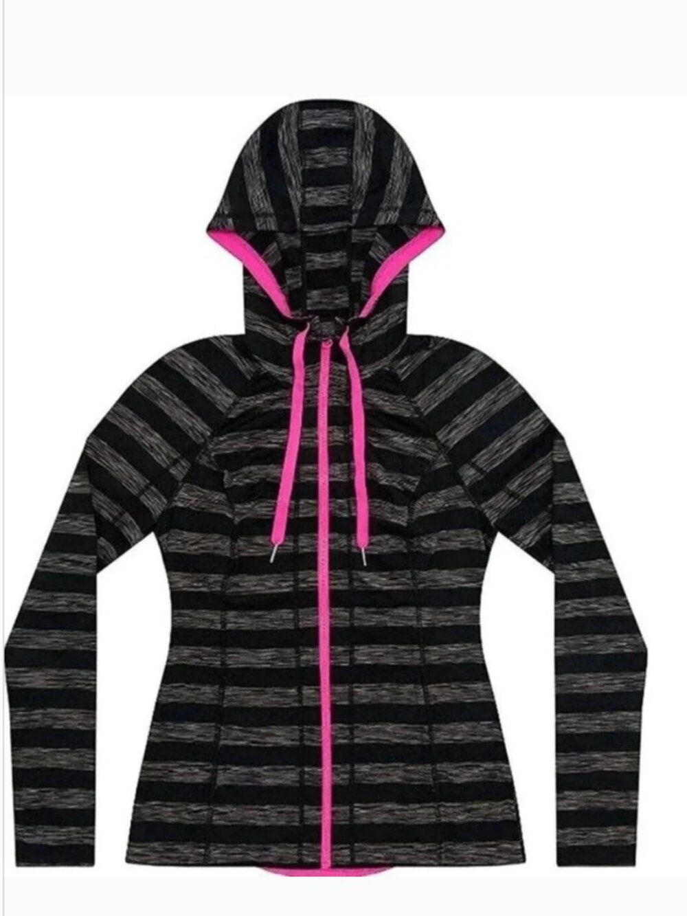 Lukka Jacket Womens M Black & Gray Striped Hooded Zip Up Long Sleeve